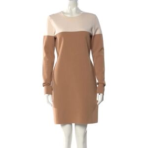 Diane Von Furstenberg Merino Wool Dress Block Color Tan Black Brown Sz Medium